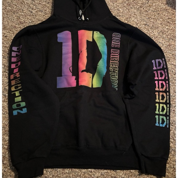 One Direction Black Hoodie with Rainbow Logo - Picture 1 of 2